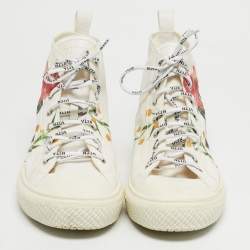 مملوكة مسبقًا Valentino Giggies Size 44 White Canvas Flower Cap Toe High Top Sneakers