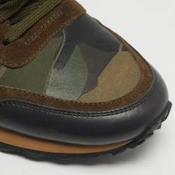 Pre Owned Valentino Rockrunner Size 43 Green Canvas, Leather and Suede Lace Up Sneakers