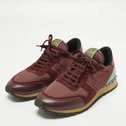 مملوكة مسبقًا Valentino Rockrunner Size 44 Burgundy/Grey Mesh and Suede Lace Up Sneakers