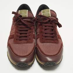 مملوكة مسبقًا Valentino Rockrunner Size 44 Burgundy/Grey Mesh and Suede Lace Up Sneakers
