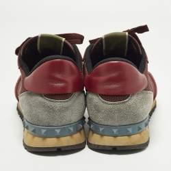 مملوكة مسبقًا Valentino Rockrunner Size 44 Burgundy/Grey Mesh and Suede Lace Up Sneakers