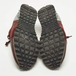 مملوكة مسبقًا Valentino Rockrunner Size 44 Burgundy/Grey Mesh and Suede Lace Up Sneakers