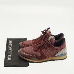 مملوكة مسبقًا Valentino Rockrunner Size 44 Burgundy/Grey Mesh and Suede Lace Up Sneakers