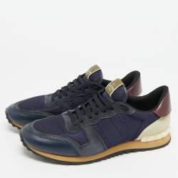 مملوكة مسبقًا Valentino Rockrunner Size 44 Multicolor Mesh and Suede Lace Up Sneakers