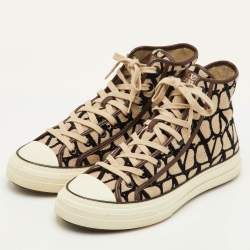 Pre Owned Valentino Totaloop Size 42.5 Beige/Brown Canvas Toile Iconographe High Top Sneakers