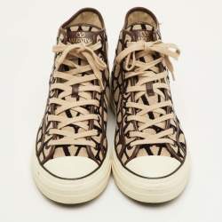 Pre Owned Valentino Totaloop Size 42.5 Beige/Brown Canvas Toile Iconographe High Top Sneakers