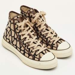 Pre Owned Valentino Totaloop Size 42.5 Beige/Brown Canvas Toile Iconographe High Top Sneakers