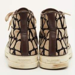 Pre Owned Valentino Totaloop Size 42.5 Beige/Brown Canvas Toile Iconographe High Top Sneakers