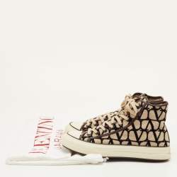 Pre Owned Valentino Totaloop Size 42.5 Beige/Brown Canvas Toile Iconographe High Top Sneakers