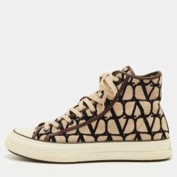 Pre Owned Valentino Totaloop Size 42.5 Beige/Brown Canvas Toile Iconographe High Top Sneakers
