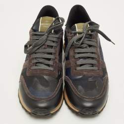 Pre Owned Valentino Rockrunner Size 44 Multicolor Leather and Suede Low Top Sneakers