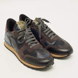 Pre Owned Valentino Rockrunner Size 44 Multicolor Leather and Suede Low Top Sneakers