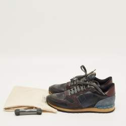 Pre Owned Valentino Rockrunner Size 44 Multicolor Leather and Suede Low Top Sneakers