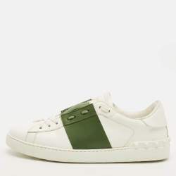 Pre Owned Valentino Open Size 43 White/Green Leather Lace Up Sneakers