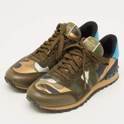 Pre Owned Valentino Rockrunner Size 40 Multicolor Leather and Suede Lace Up Sneakers