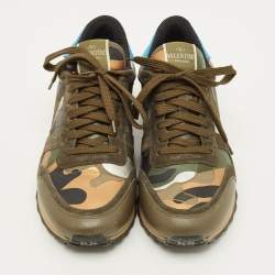 Pre Owned Valentino Rockrunner Size 40 Multicolor Leather and Suede Lace Up Sneakers