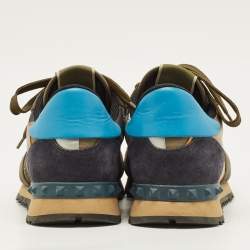 Pre Owned Valentino Rockrunner Size 40 Multicolor Leather and Suede Lace Up Sneakers