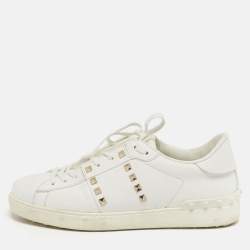 Pre Owned Valentino Rockstud Size 42 White Leather Lace Up Sneakers