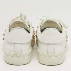 Pre Owned Valentino Rockstud Size 42 White Leather Lace Up Sneakers