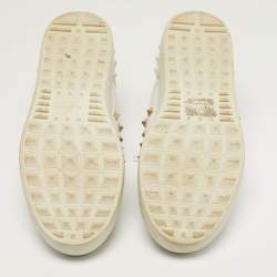 Pre Owned Valentino Rockstud Size 42 White Leather Lace Up Sneakers