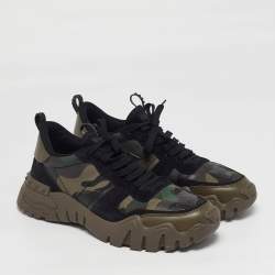 Pre Owned Valentino Rockrunner Size 43.5 Multicolor Camo Print Leather and Suede Sneakers