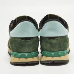 مملوكة مسبقًا حذاء رياضي فالنتينو روك رانر سويدي وجلد نمط مموه متعدد الألوان عنق منخفض مقاس 38