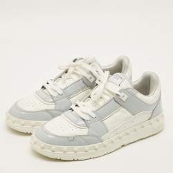 Pre Owned Valentino Free dots Size 43 Sky Blue/White Leather and Patent Low Top Sneakers