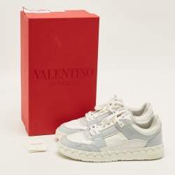 Pre Owned Valentino Free dots Size 43 Sky Blue/White Leather and Patent Low Top Sneakers