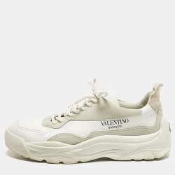 Pre Owned Valentino Gumboy Size 43.5 White/Grey Leather and Suede Low Top Sneakers