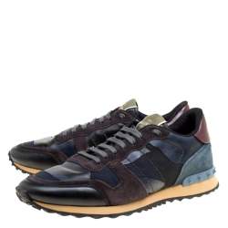 Pre Owned Valentino Multicolor Camouflage Printed Canvas And Leather Rockrunner Sneakers Size 42