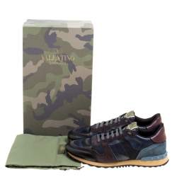 Pre Owned Valentino Multicolor Camouflage Printed Canvas And Leather Rockrunner Sneakers Size 42