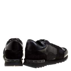 Pre Owned Valentino Black Camouflage Leather and Suede Rockrunner Sneakers Size 42