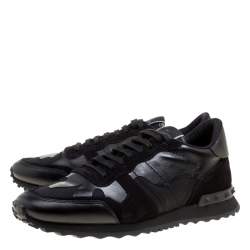 Pre Owned Valentino Black Camouflage Leather and Suede Rockrunner Sneakers Size 42
