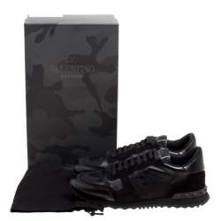 Pre Owned Valentino Black Camouflage Leather and Suede Rockrunner Sneakers Size 42