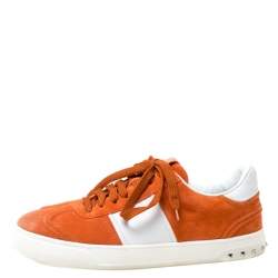 Pre Owned Valentino Orange Suede And White Leather Flycrew Low Top Sneakers Size 40