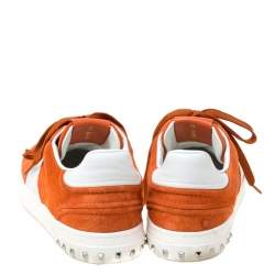 Pre Owned Valentino Orange Suede And White Leather Flycrew Low Top Sneakers Size 40