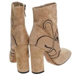 Pre Owned Valentino Beige Suede Panther Ankle Boots Size 36