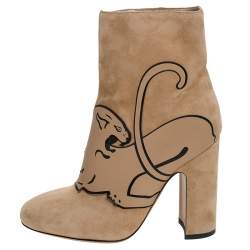 Pre Owned Valentino Beige Suede Panther Ankle Boots Size 36