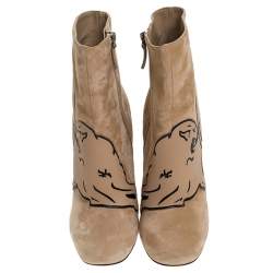 Pre Owned Valentino Beige Suede Panther Ankle Boots Size 36