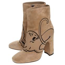 Pre Owned Valentino Beige Suede Panther Ankle Boots Size 36