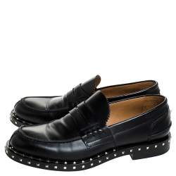 Valentino Black Leather Soul Rockstud Penny Loafers Size 40