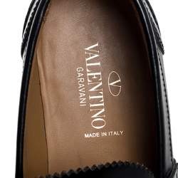 Valentino Black Leather Soul Rockstud Penny Loafers Size 40