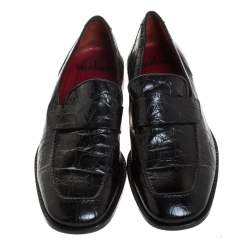 Valentino Black Croc Embossed Leather Slip On Loafer Size 45