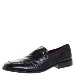 Valentino Black Croc Embossed Leather Slip On Loafer Size 45