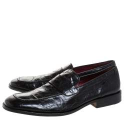 Valentino Black Croc Embossed Leather Slip On Loafer Size 45