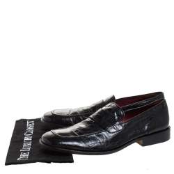 Valentino Black Croc Embossed Leather Slip On Loafer Size 45