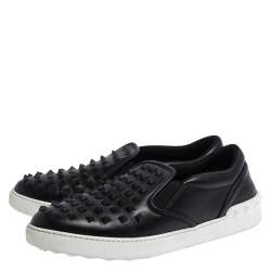 Valentino Black Studded Leather Slip On Sneakers Size 45