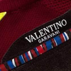 Pre Owned Valentino Multicolor Knit Fabric, Suede And Patent Rockstud Lace Up Sneakers Size 45