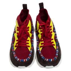 Pre Owned Valentino Multicolor Knit Fabric, Suede And Patent Rockstud Lace Up Sneakers Size 45