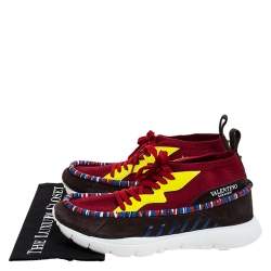 Pre Owned Valentino Multicolor Knit Fabric, Suede And Patent Rockstud Lace Up Sneakers Size 45